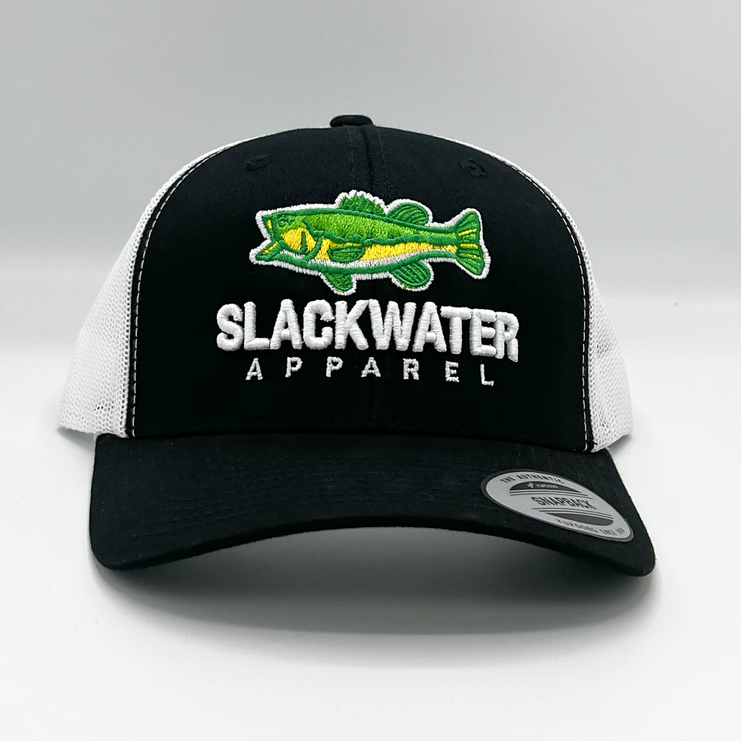 Black - White Largemouth Bass Trucker Snapback