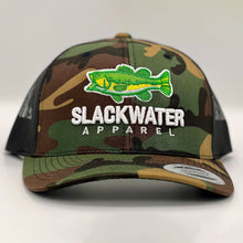 Load image into Gallery viewer, Camo Green Largemouth Bass Trucker Snapback
