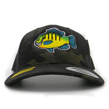 Load image into Gallery viewer, Dark Camo Yupoong Bluegill Trucker-Style Snapback
