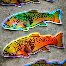 Load image into Gallery viewer, Holographic Mini Skeleton Brown Zombie Trout Sticker
